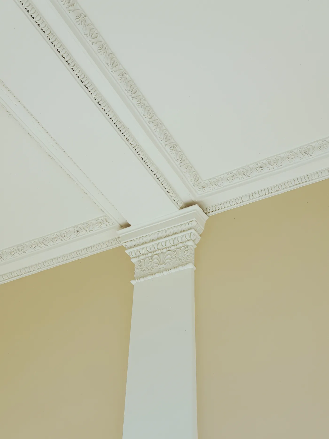 Detailed crown molding at an interior ceiling corner